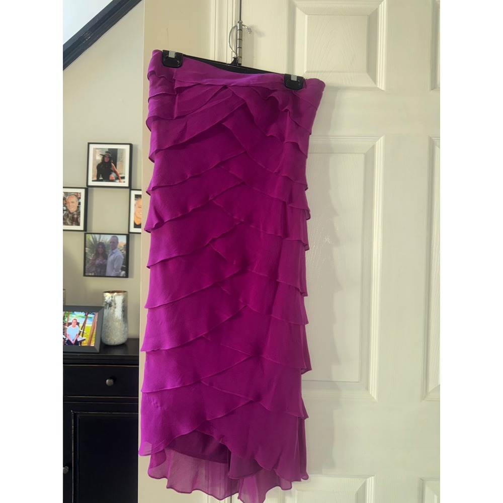 Tadashi Shoji Magenta Purple 100% Silk Tiered Ruffle Gown Dress EI8480S Size 10 - Picture 2 of 7